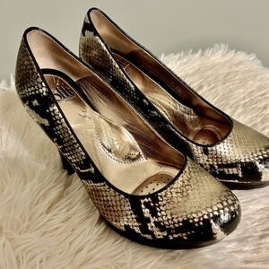 Sofft Gold and Black Snakeskin Heels